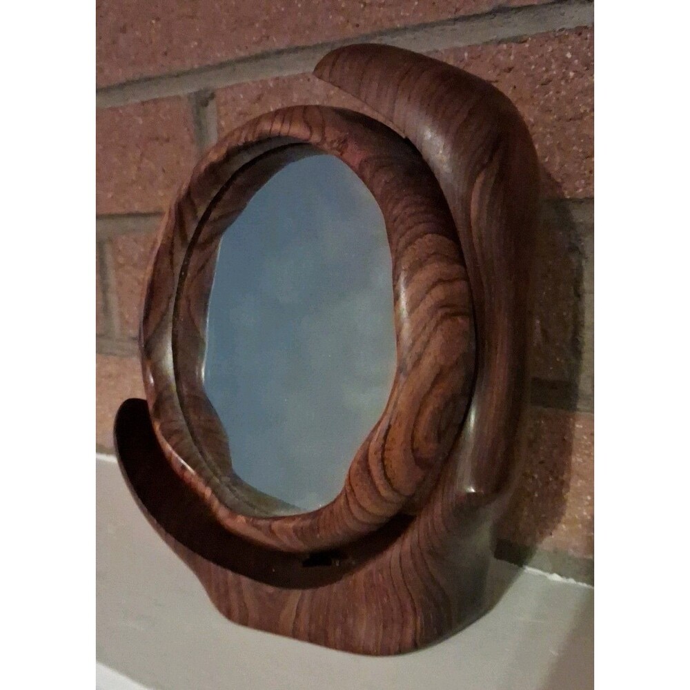 Wood Carved Mirror Rosewood Vintage Artist Signed